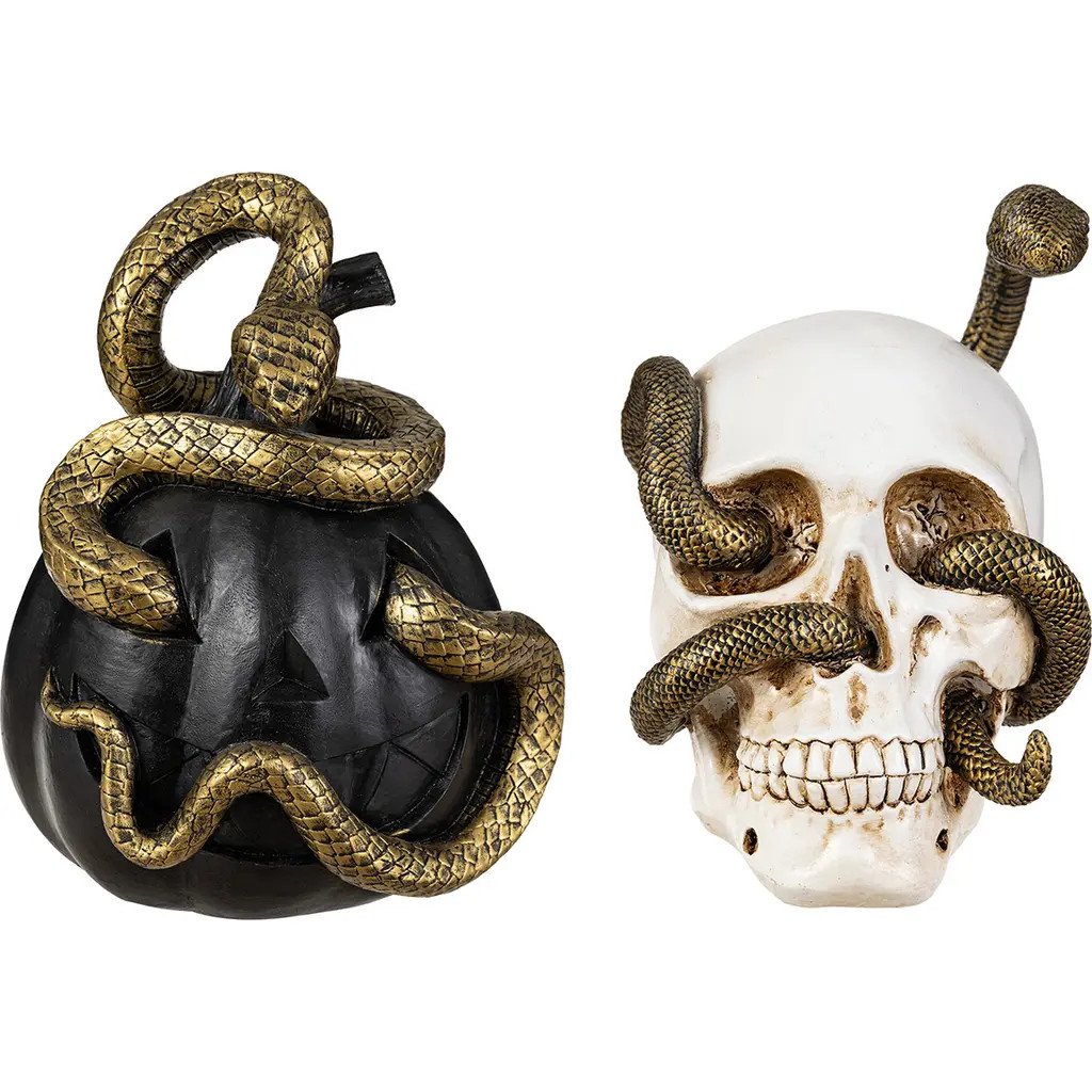 Glitzhome Set of 2 Halloween Resin Skull or Highland Cow Table Decor in Black at Nordstrom, Size Medium | Nordstrom