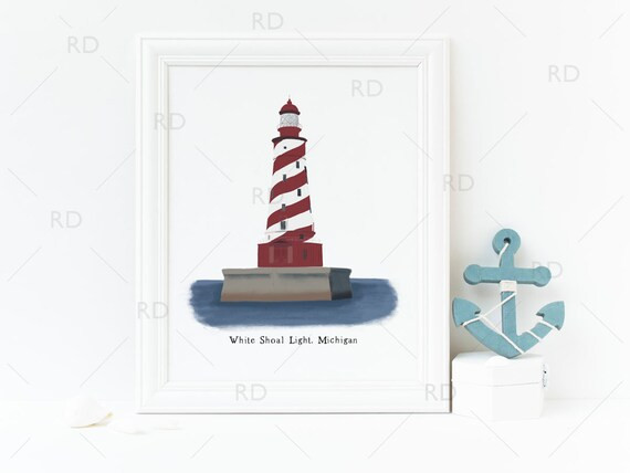 White Shoal Light Michigan Lighthouse  PRINTABLE Wall Art / - Etsy | Etsy (US)
