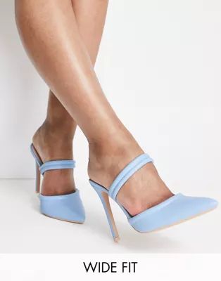 RAID Wide Fit Britta mule heeled shoes in blue | ASOS (Global)