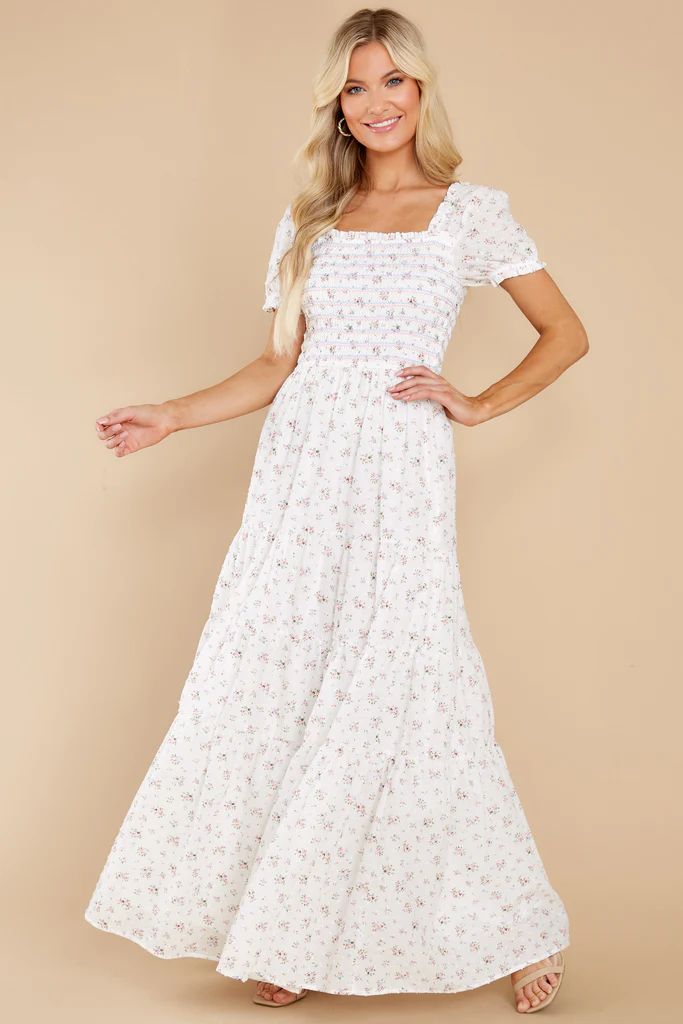 Tagalongs White Floral Print Maxi Dress | Red Dress 