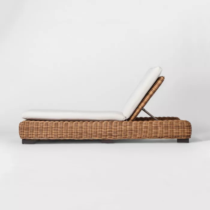 Eldridge Wicker Patio Chaise Lounge with Sunbrella Cushions - Brown/White - Smith & Hawken™ | Target