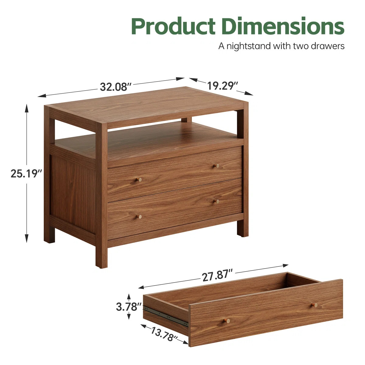 32'' 2-Drawer Nightstand With An Open Storage | Wayfair North America