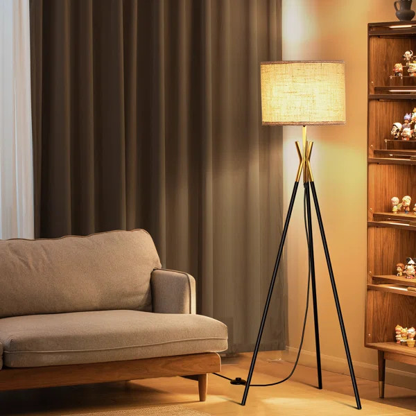 Khrithick 52" Black Gold Tripod Floor Lamp | Wayfair North America