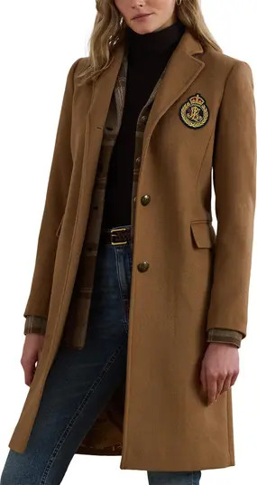 Lauren Ralph Lauren Crest Patch Wool Blend Reefer Coat | Nordstrom | Nordstrom