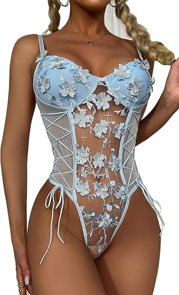 marysgift Women Bodysuit Tops Lace Babydoll Underwear Lingerie Set UK 6-14 | Amazon (UK)