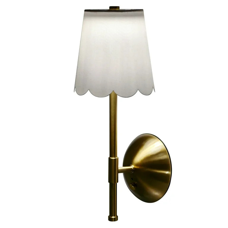 Home Decor Collection Cordless Brass Rechargeable Wall Scone with Scalloped Fabric Shade and Remo... | Walmart (US)