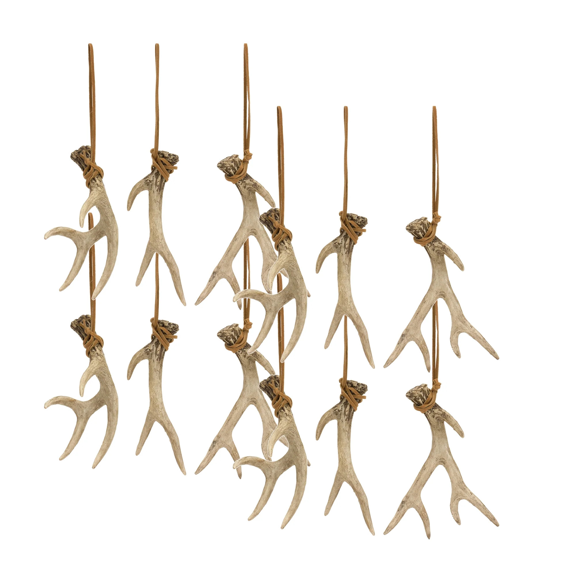 Melrose International Rustic Deer Antler Hanging Ornament with Rope Tie (Set of 12) - Brown | Shop Simon