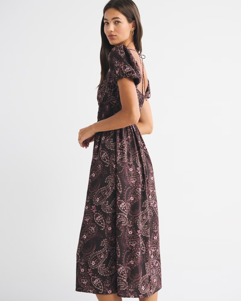 Women's Puff Sleeve Smocked Waist Midi Dress | Women's Dresses & Jumpsuits | Abercrombie.com | Abercrombie & Fitch (US)