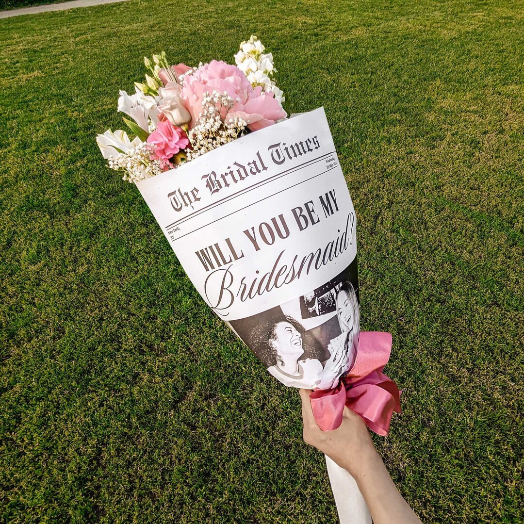 Bridesmaid Proposal Newspaper Flower Bouquet Wrap, Printable Bridesmaid Info Card, Newspaper, Pro... | Etsy (US)