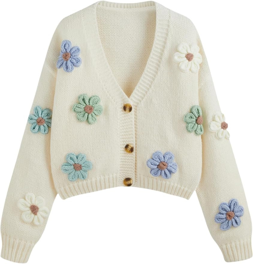 CIDER V-Neck Button Flower Cardigan | Amazon (US)