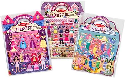 Melissa & Doug Puffy Sticker Activity Books Set: Dress-Up, Princess, Mermaid - 208 Reusable Stick... | Amazon (US)