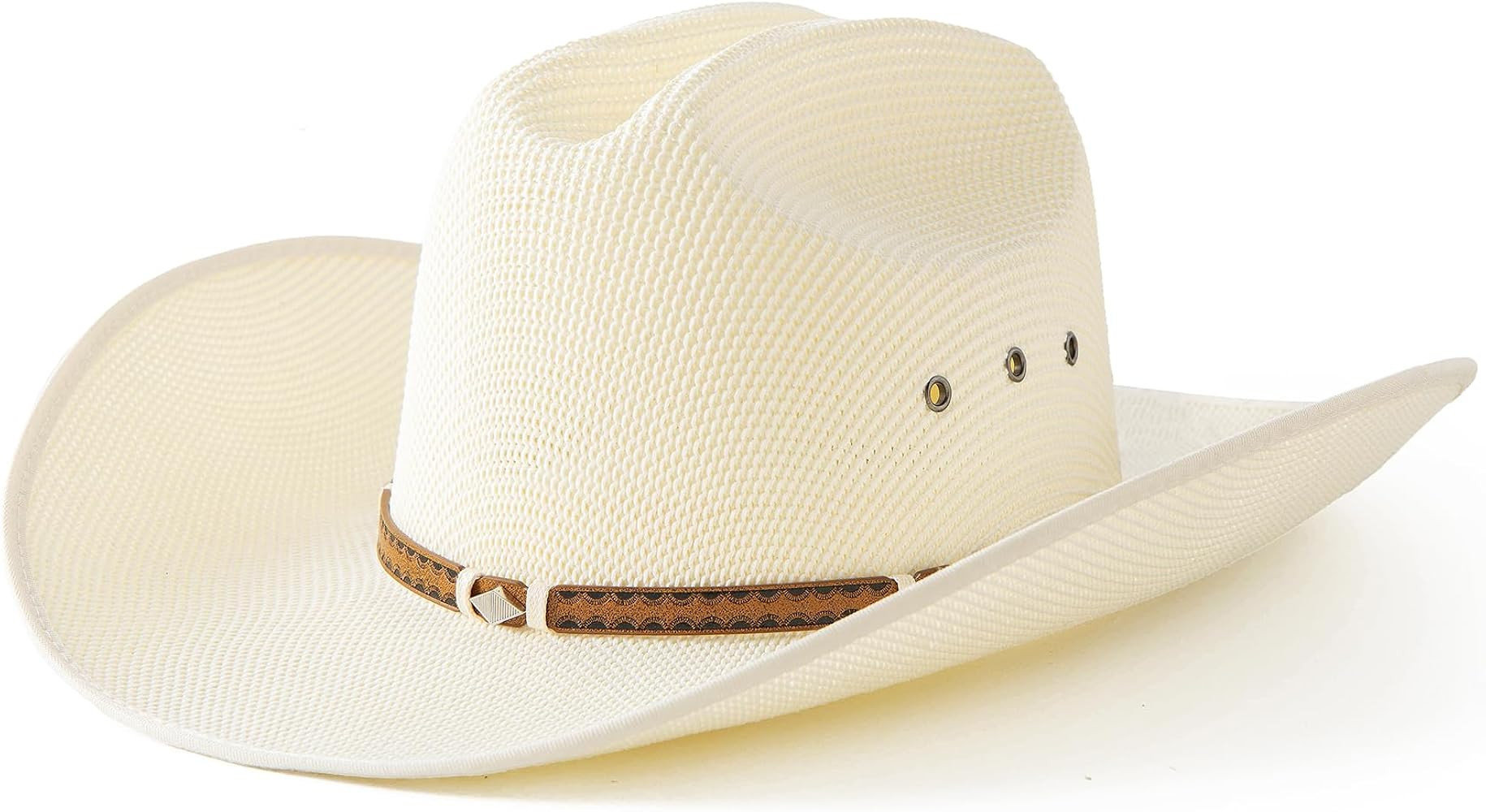 Men Wide Brim Western Cowboy Hat Classic Style Straw Western Cowgirl Hat with Leather Buckle | Amazon (US)