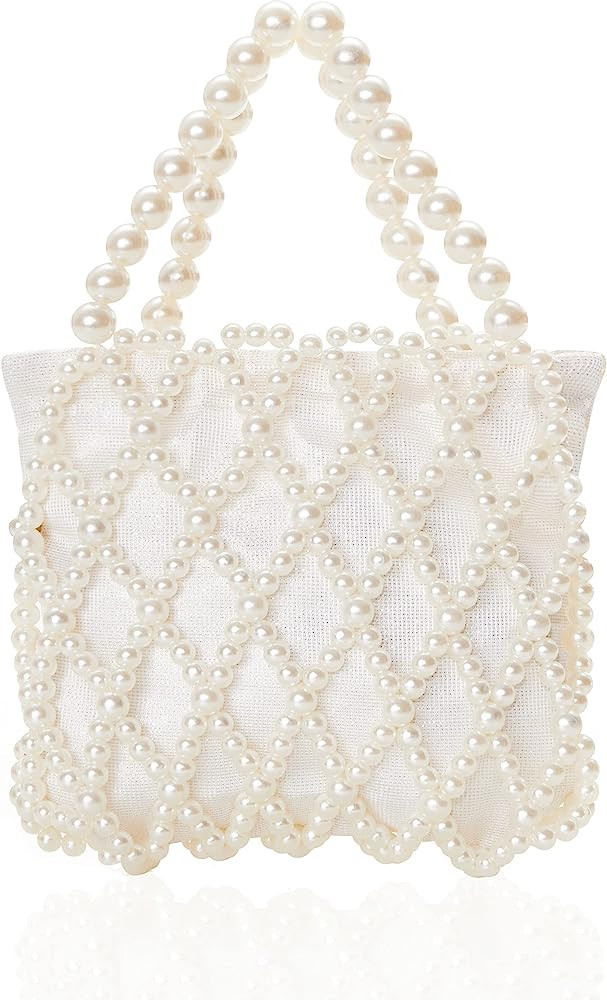 BABEYOND Women Pearl Clutch Purse - Bucket Beaded Bridal Evening Bag Formal Reticulated Bag with ... | Amazon (US)