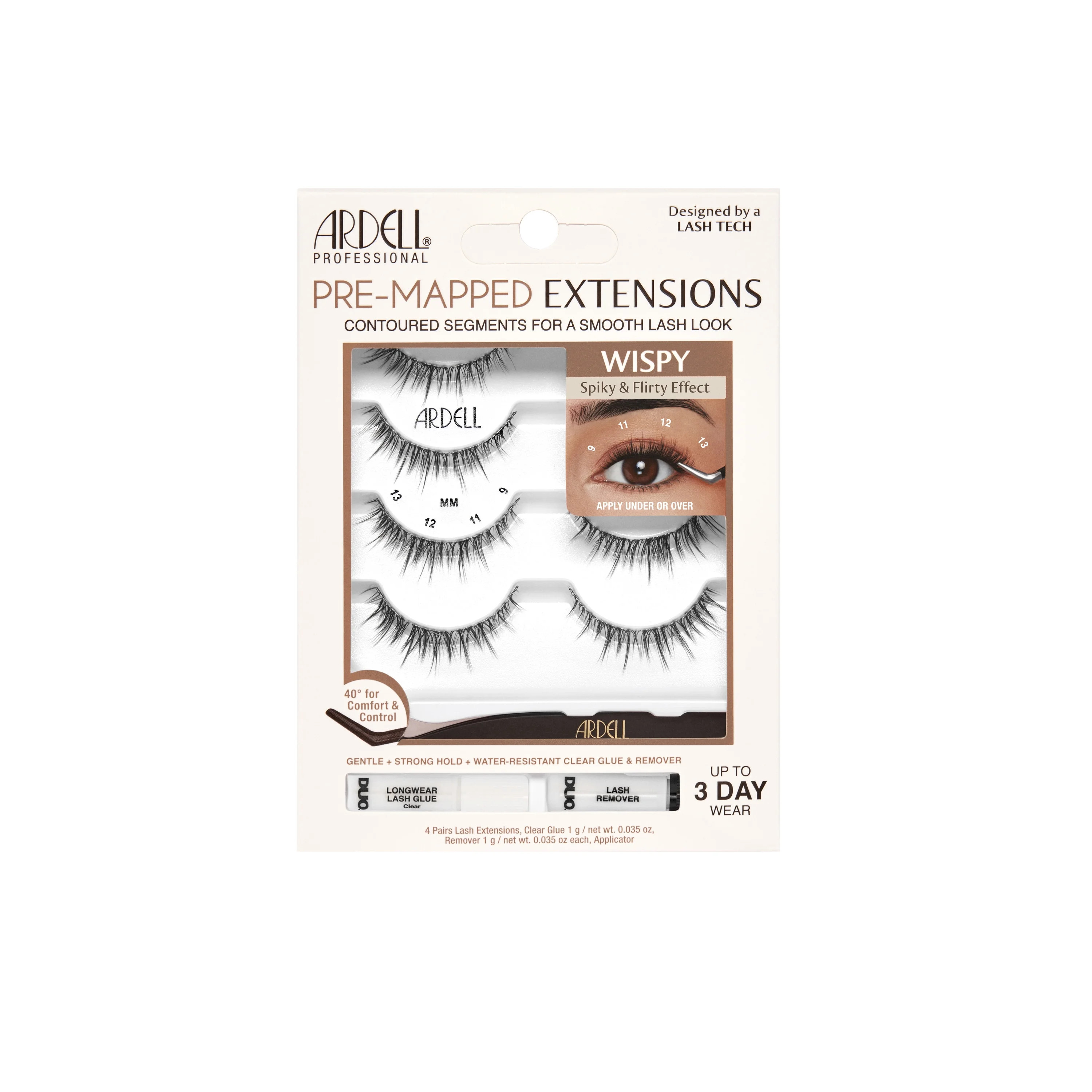 Ardell Pre-Mapped Black Lash Extensions, Wispy, Includes Glue and Applicator, 4 Pairs | Walmart (US)