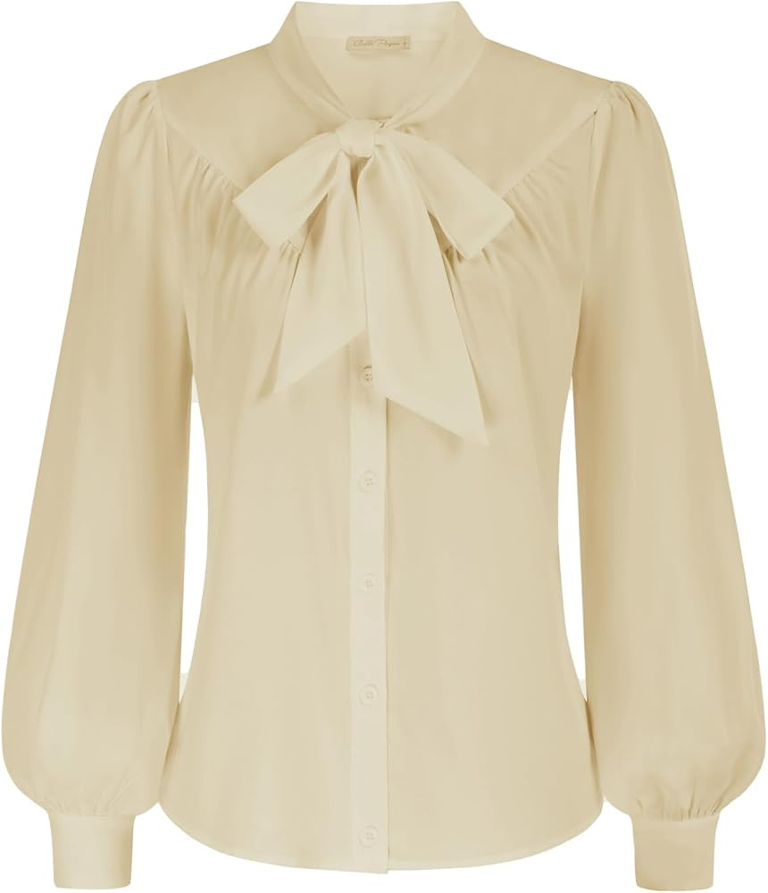 Belle Poque Women Victorian Blouse Vintage Stand Collar Lantern Sleeve Shirt with Bow-Tie | Amazon (UK)
