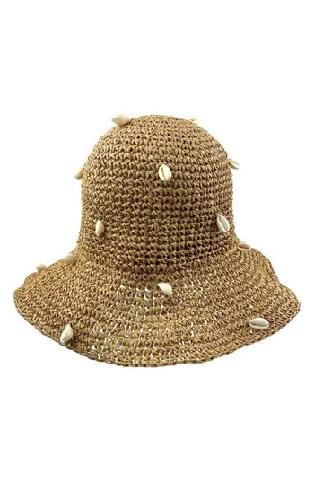 MARCUS ADLER Shell Straw Bucket Hat in Tan at Nordstrom Rack | Nordstrom Rack