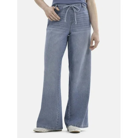 No Boundaries Mini Waistband Wide Leg Pants, 31'' Inseam, Women's | Walmart (US)