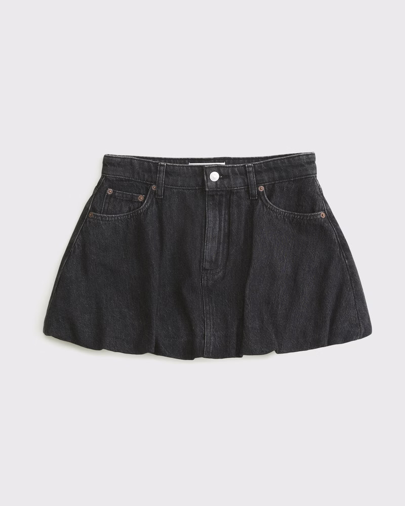 Women's Mid Rise Bubble Hem Denim Mini Skort | Women's Bottoms | Abercrombie.com | Abercrombie & Fitch (US)