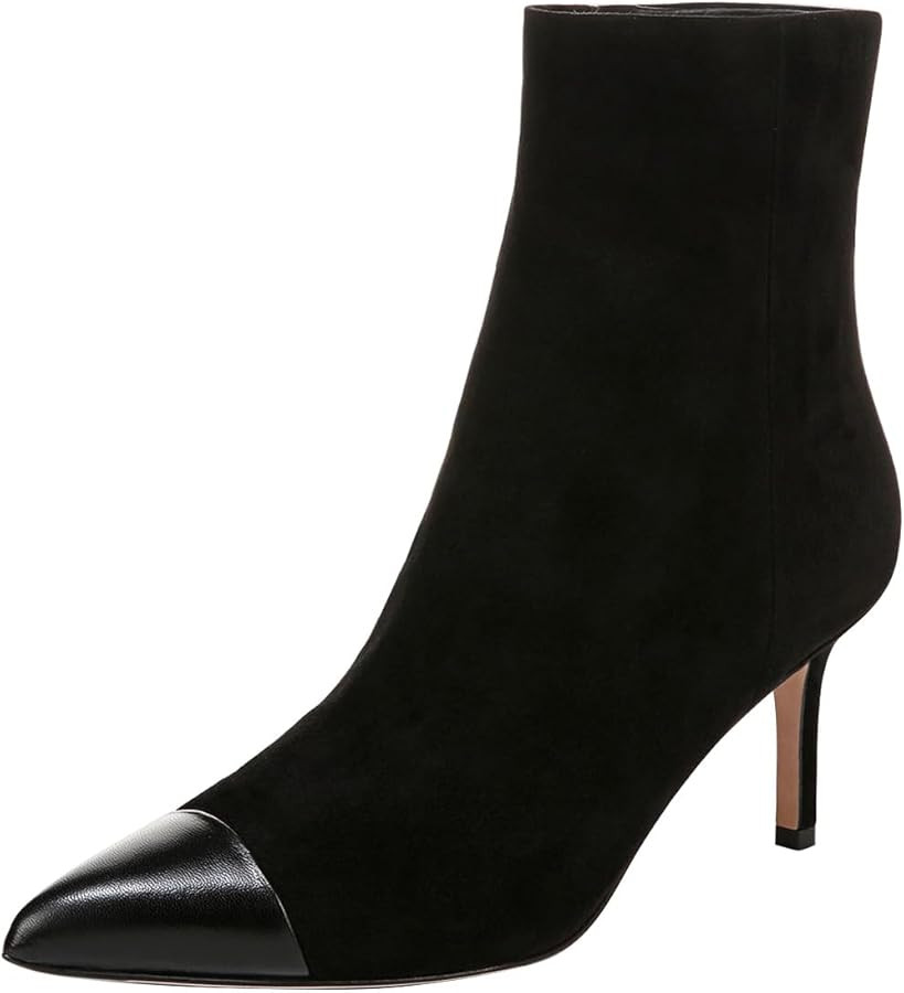 FOWT Women Pointed Cap Toe Ankle Boots Kitten Mid Heel Short Booties Side Zipper Office Formal Wi... | Amazon (US)