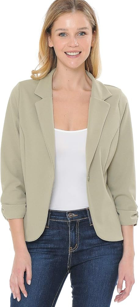 MINEFREE Women's 3/4 Sleeve Lightweight Casual Work Knit Blazer Jacket (S-3XL) | Amazon (US)
