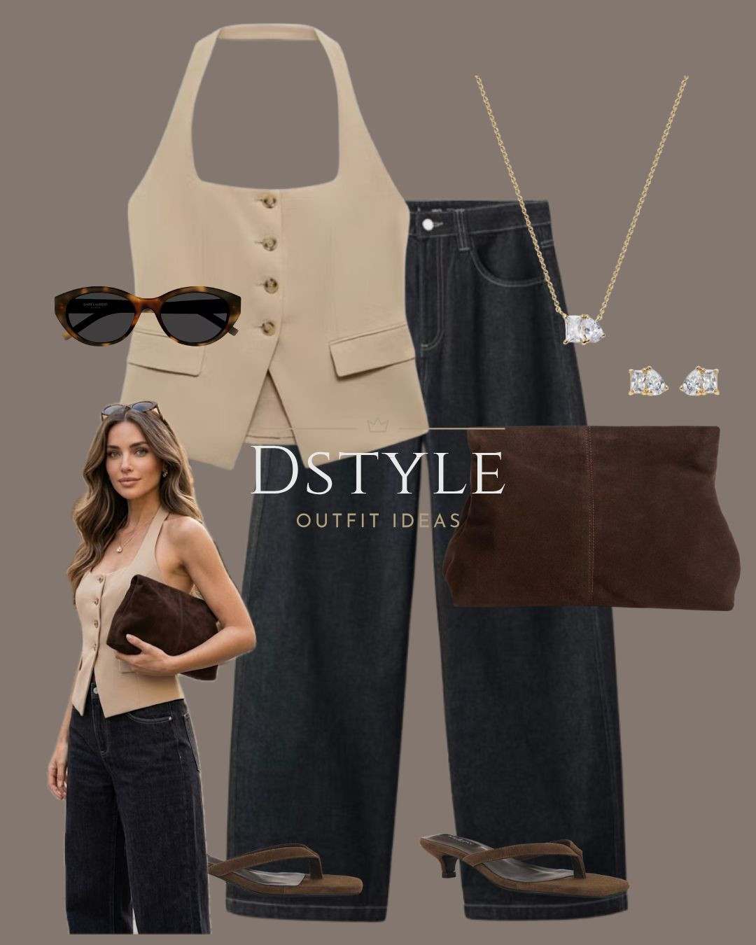 The halter waistcoat of my dreams 🥥✨ Pairing this tailored top with dark wash denim and chocolate suede for an elevated evening vibe. It’s the perfect "date night in the city" outfit that feels polished yet effortless. 🕊️🤎

#HalterTop #WaistcoatStyle #SummerDateNight 

 

#LTKootd