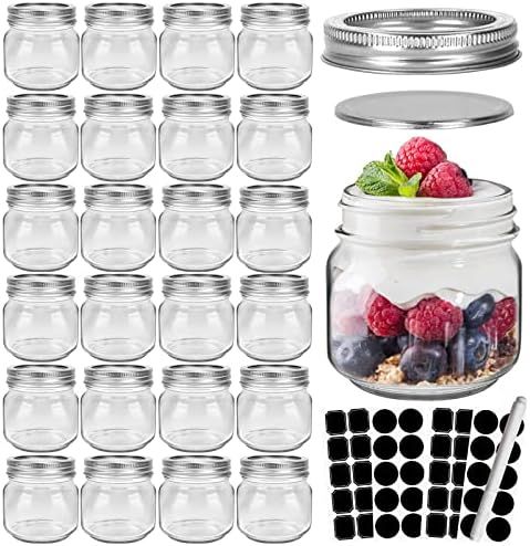 CycleMore 24 Pcs 8oz 250ml 8 oz Clear Glass Mason Jars With Regular Silver Separable Lids, Round Can | Amazon (US)