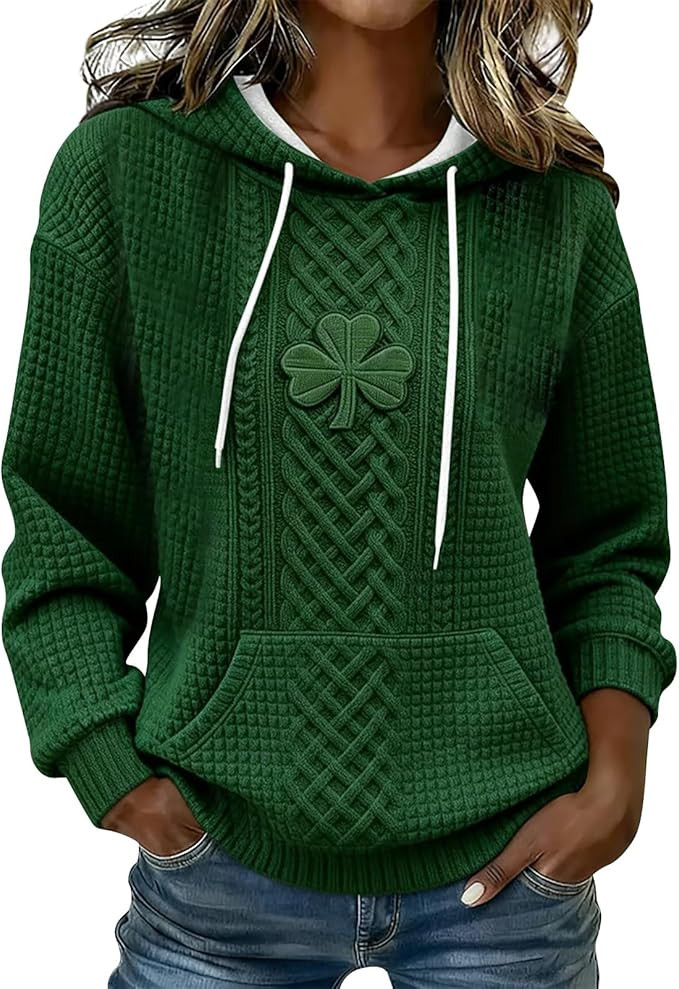 St. Patrick's Day Hoodie for Women, 3D Print Shamrock & Celtic Knot Pattern Pullover Sweatshirt w... | Amazon (US)