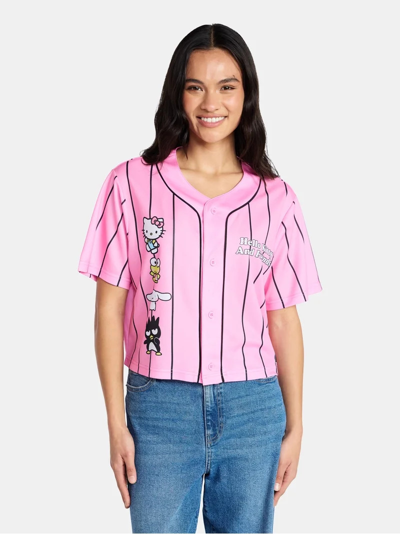 Hello Kitty Graphic Cropped Baseball Jersey, Women's | Walmart (US)