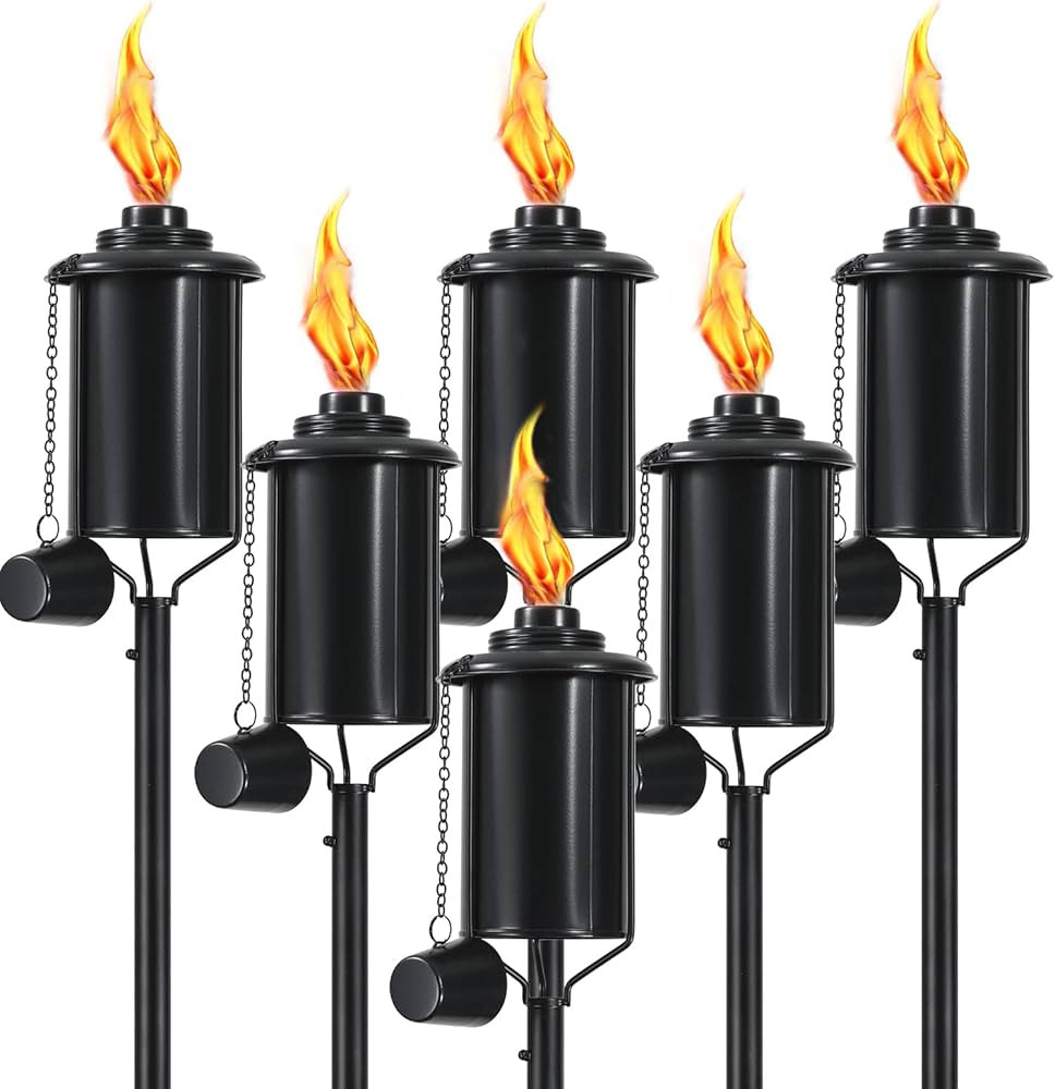 6 Pack Metal Citronella Torches, Torches Garden for Outside 60 inch Flickering Flame Citronella O... | Amazon (US)