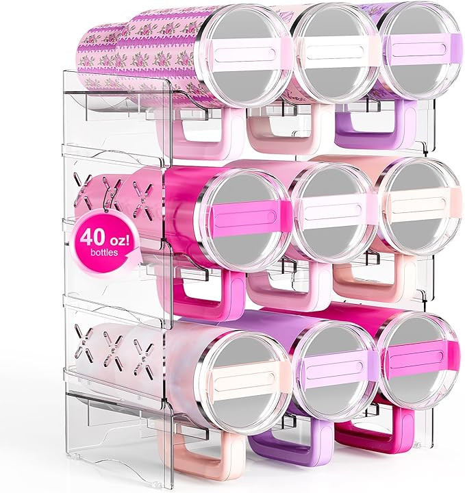 JYPS Water Bottle Tumbler Organizer, Stackable Stanley 40oz with Handle Cup Organizer, Large Wate... | Amazon (US)