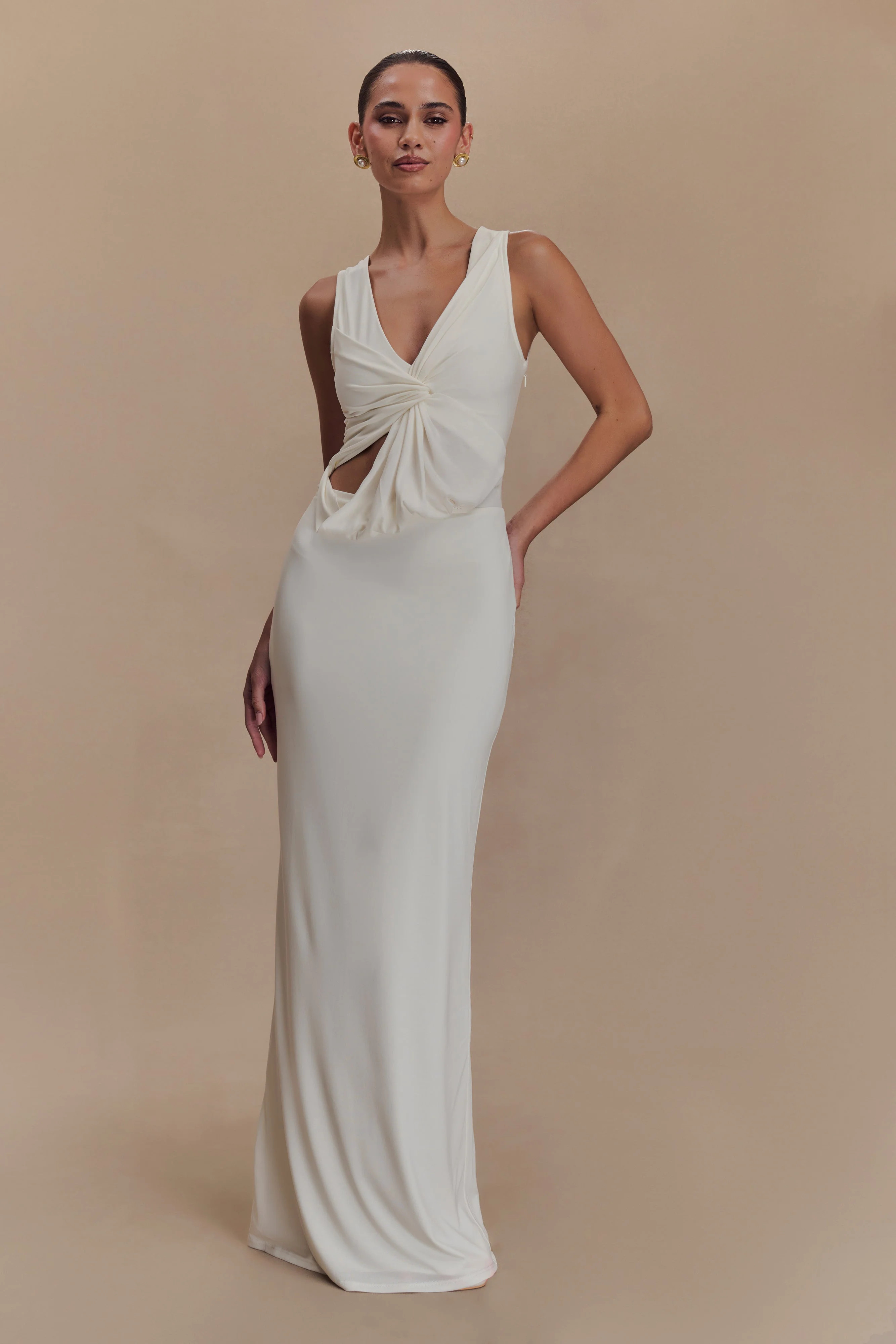 Kassidy Peached Jersey Maxi Dress - Ivory | MESHKI US
