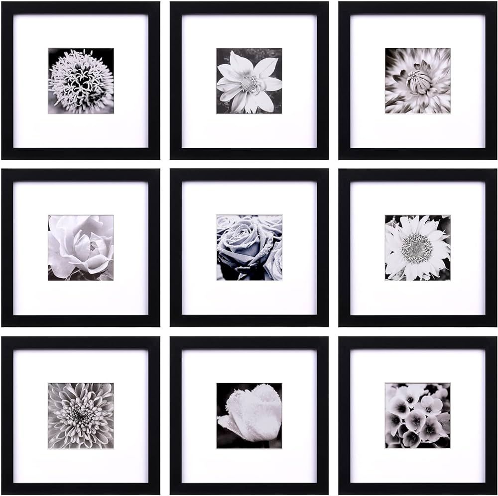 Yaetm 8x8 Picture Frames Black Set of 9, Square Photo Frame Displays 4x4 with Mat or 8x8 without ... | Amazon (US)
