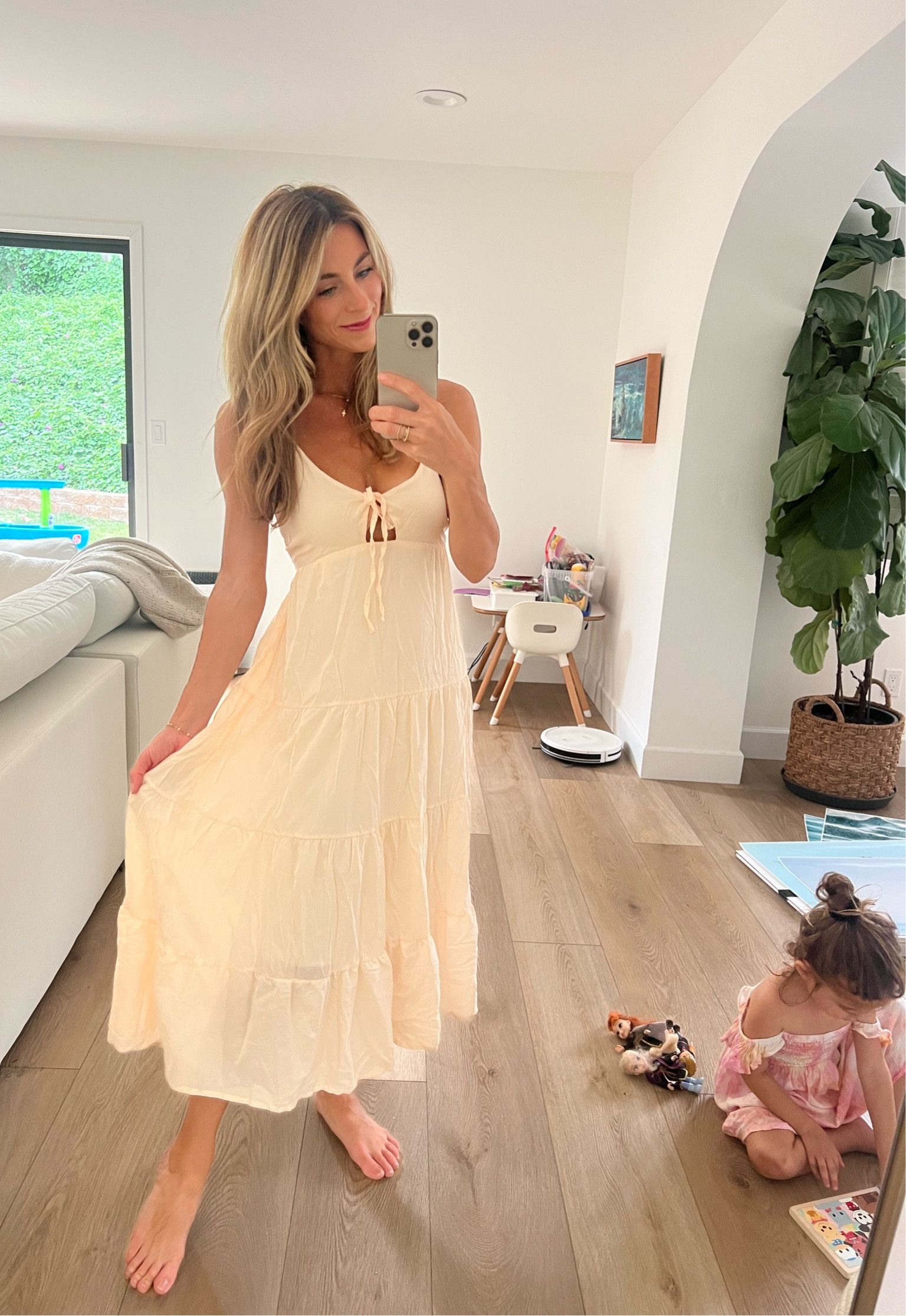 A beautiful midi dress. I imagine this dress for beachy family photos, or in a field of wildflowers. A great vacation dress because it’s lite. I did struggle with finding the right bra. I’m wearing a sticky strapless. 

#LTKtravel #LTKSeasonal #LTKfindsunder50