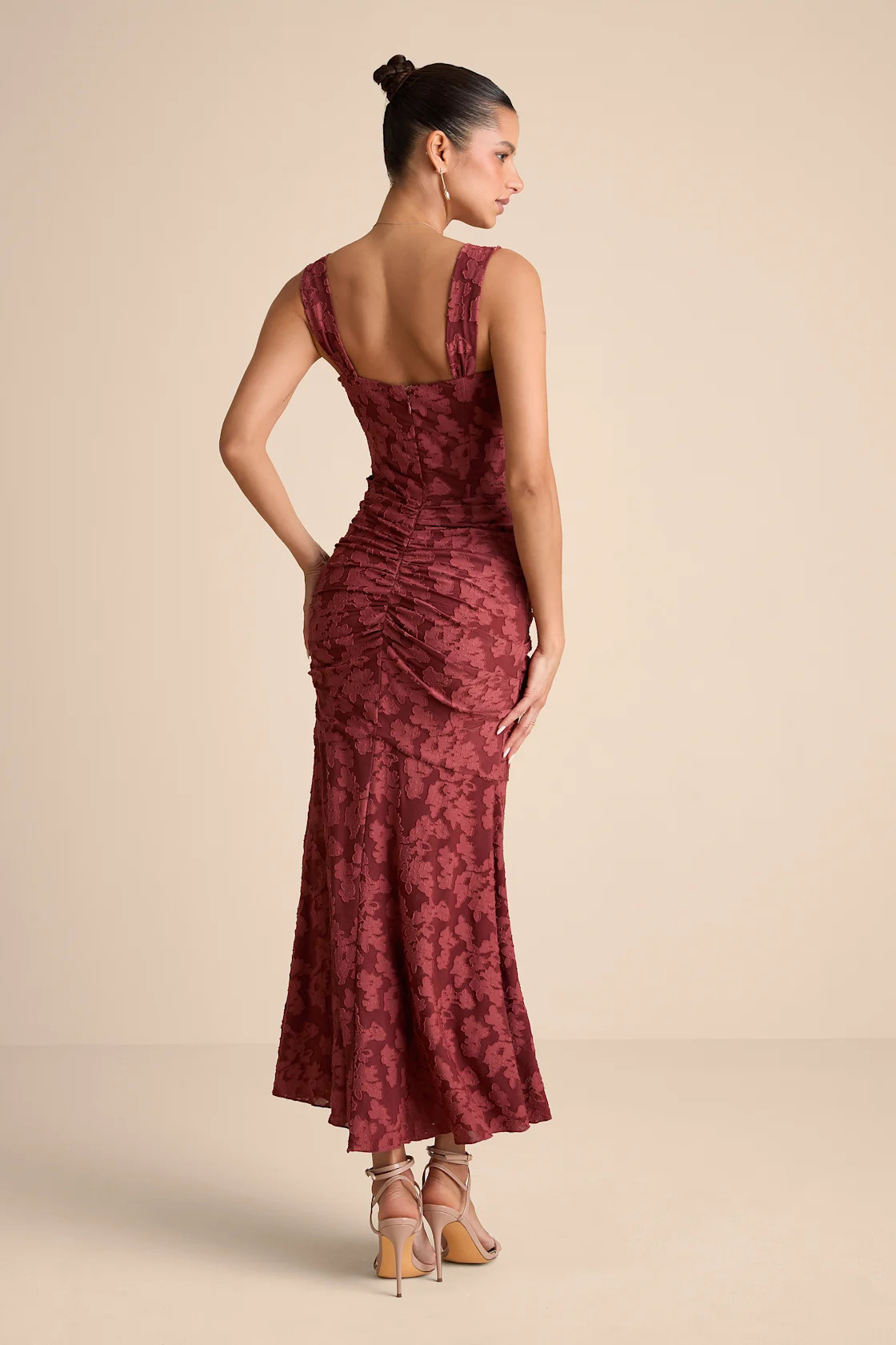 Celeste Rust Red Floral Burnout Bustier Maxi Dress | Lulus