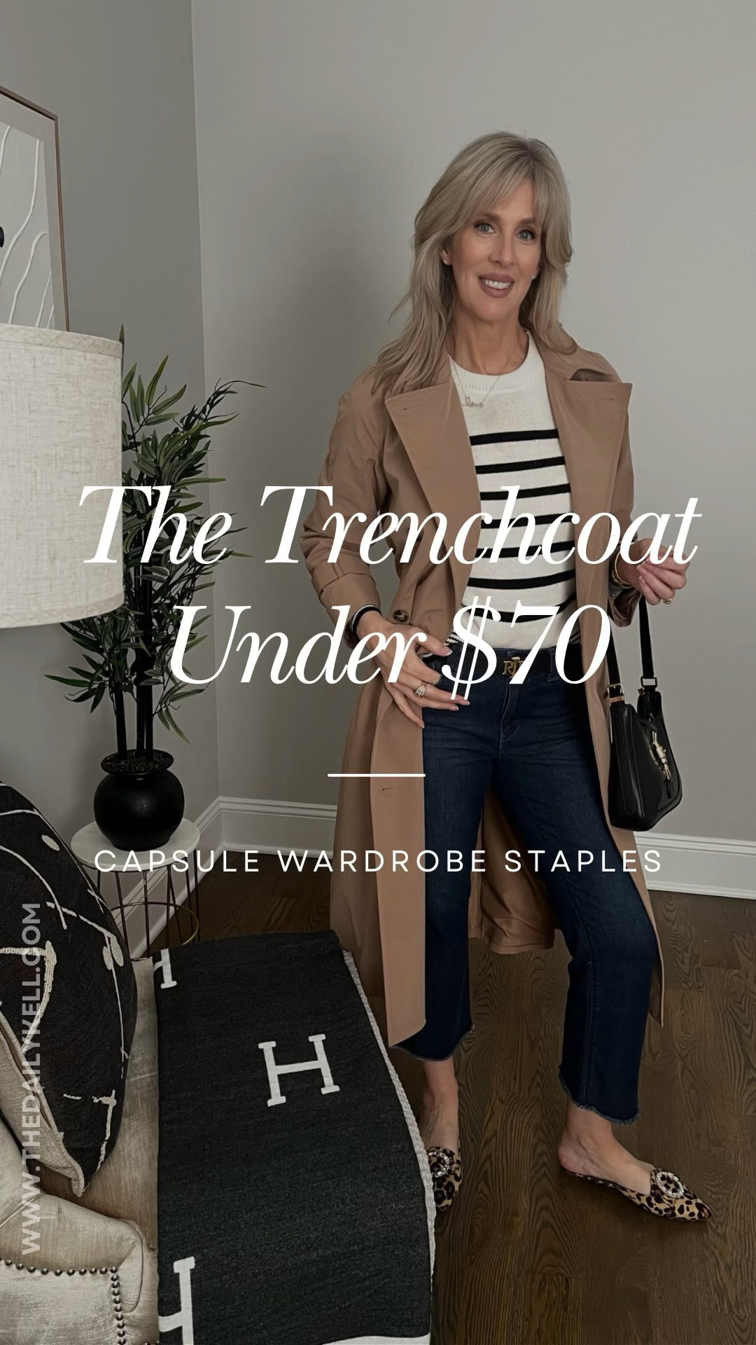 Today is all about building a capsule wardrobe. 

Starting with a striped sweater (wearing a small) and darker denim jeans that are wit and wisdom in size 8. These pieces are both so versatile.  

Add a belt that can do double duty and easily switch from one color to another.   This one from @ralphlauren is on constant repeat is my closet.  

Add your accessories.  Anything here will work.  Gold.  Silver.  Heels.  Flats.  It’s all personal preference. 

The steal the show piece in this look is the trench coat.  Very on trend for 2024 but something that you can easily transition from winter to spring to fall, even a cooler summer night.  And this one is under $70.  Buttery soft.  Doesn’t wrinkle much.  Definitely feels like a much higher quality coat.  

Runs big and I am wearing an XS. 

Thanks for stopping by friends 🤗

#LTKfindsunder100 #LTKover40 #LTKstyletip