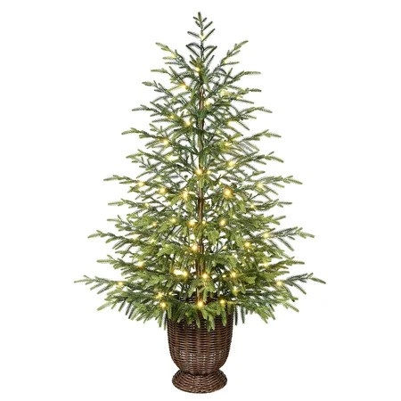 4ft Green Pre-lit Norfolk Pine Potted Christmas Tree by My Texas House, 100 Twinkle LED | Walmart (US)
