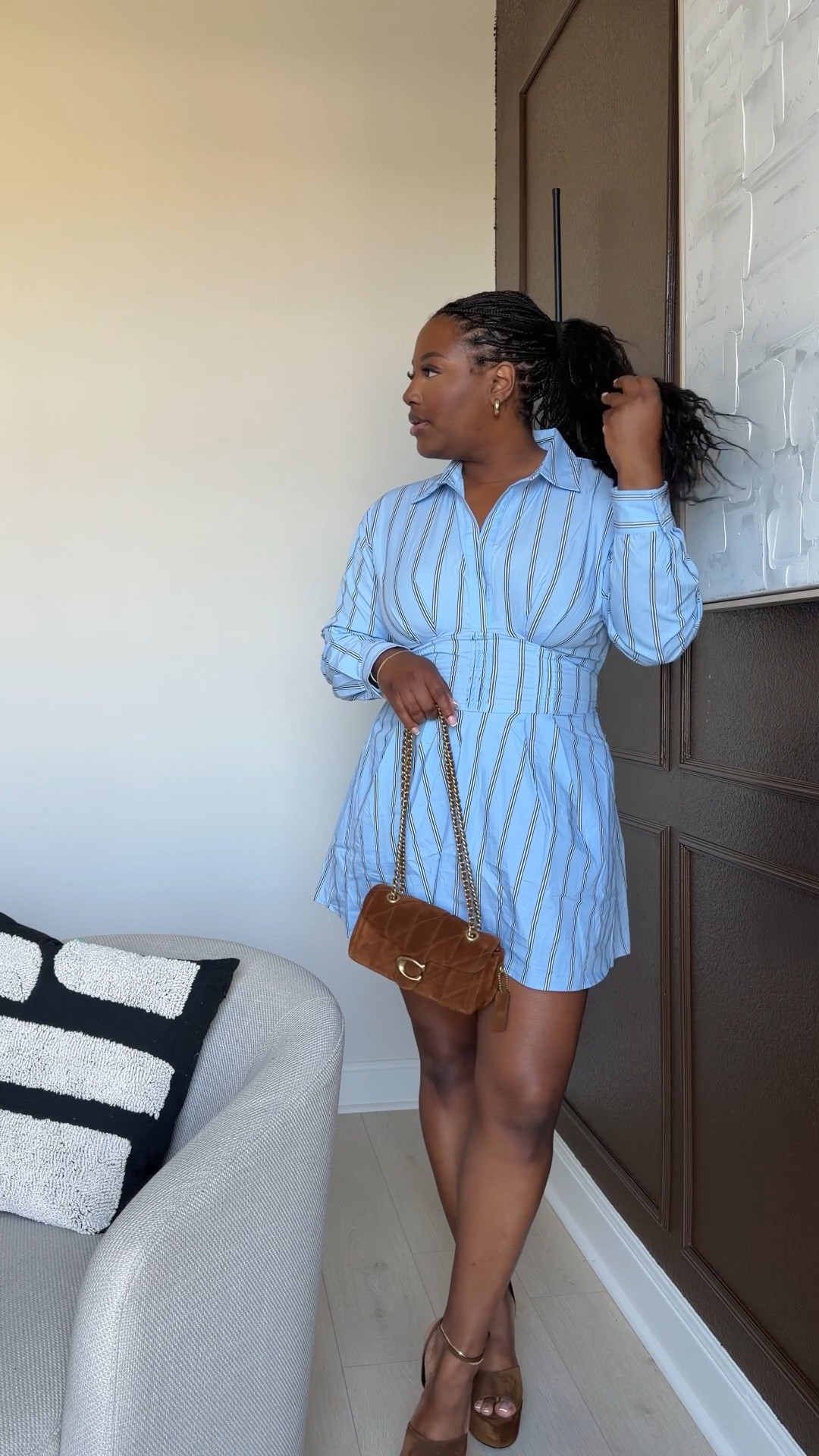 Blue striped dress ootd 

#LTKmomlife #LTKootd