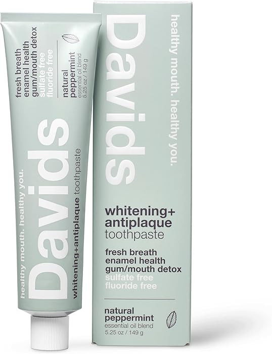 Davids Natural Toothpaste for Teeth Whitening, Peppermint, Antiplaque, Fluoride Free, SLS Free, E... | Amazon (US)