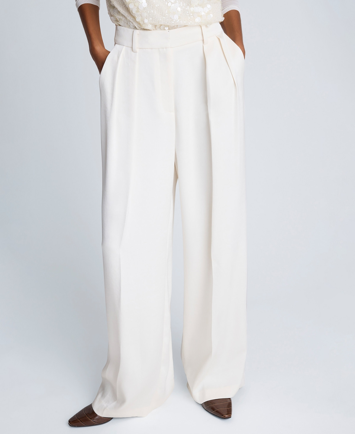 Kenneth Cole Women's Double Pleated Wide Leg Pants - Oyster | Macy's