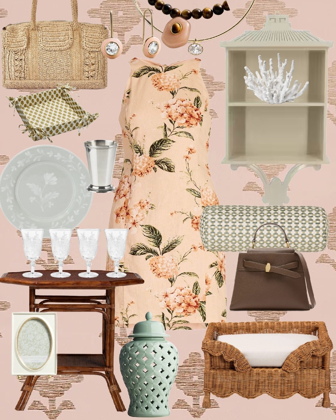 I could not have ordered this Walmart dress faster! 

* Peach floral mini dress
* Woven straw tote bag
* Gold + stone drop earrings
* Beaded statement necklace
* Printed fabric catchall tray
* White floral embossed dinner plates
* Etched glass goblets
* Silver julep cup
* Rattan bar cart
* Pagoda-style wall shelf
* White coral decor object
* Green lattice ginger jar
* Oval photo frame
* Cane/rattan armchair
* Patterned bolster pillow
* Structured brown top handle handbag

⸻

Hashtags:
#LTKStyle #LTKHome #LTKFinds #GrandmillennialStyle #TraditionalHome #CoastalGrandmillennial #HeirloomStyle #SouthernStyle #ClassicStyle #SummerStyle #EntertainingAtHome #TablescapeInspo #RattanDecor #WovenStyle #FloralFashion #TimelessStyle #ElegantLiving #PreppyStyle #NeutralAesthetic #ChicHome

@Wayfair @Tuckernuck @TJ Maxx @Michaels @Target @Michaels 