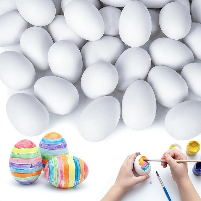SallyFashion 60 PCS White Plastic Eggs，Easter Fake Eggs for Decorating Paint Toddler Pretend Pl... | Amazon (US)