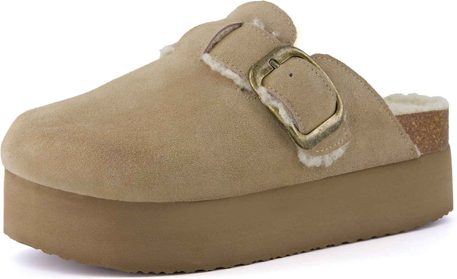 CUSHIONAIRE Women's Granola Fur Genuine Suede Faux Fur Lined Cork Footbed Platform Clog with +Com... | Amazon (US)