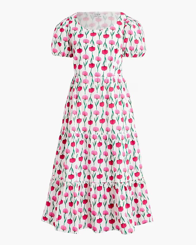 Tiered poplin puff-sleeve midi dress | J.Crew Factory