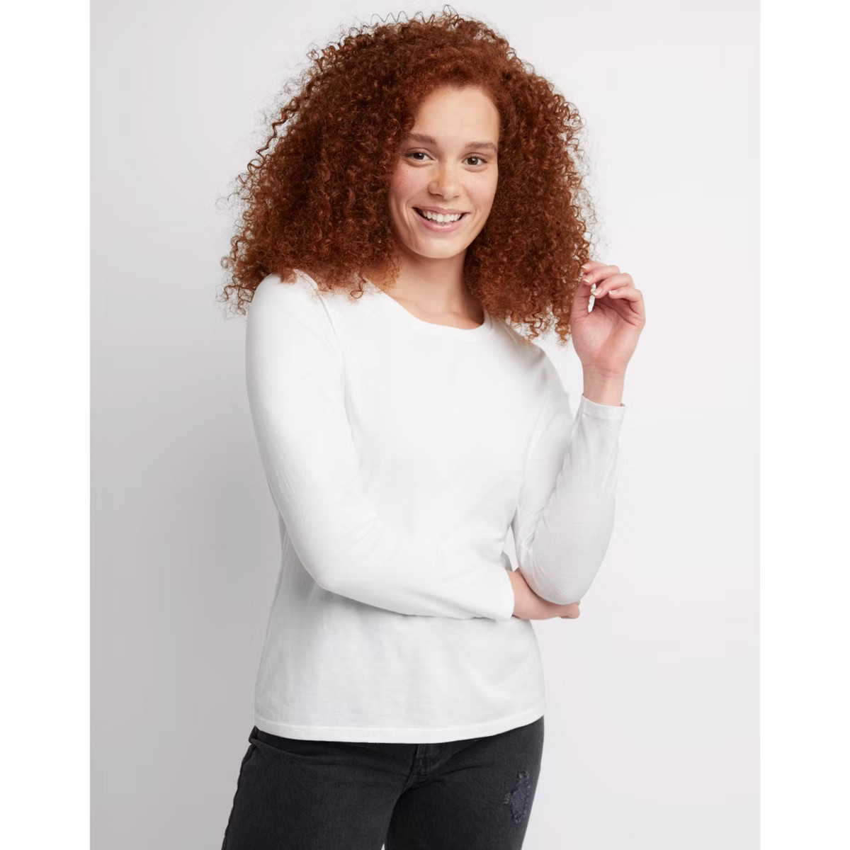 Hanes Women's Long Sleeve Cotton T-Shirt White L | Target