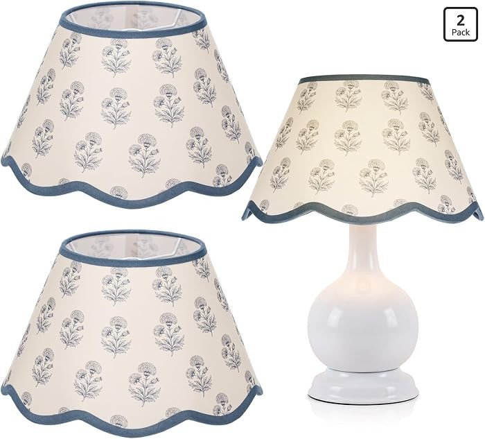Lewtemi 2 Pcs Blue Lamp Shade Blue Scallop Block Print Lampshade Cotton | Amazon (US)
