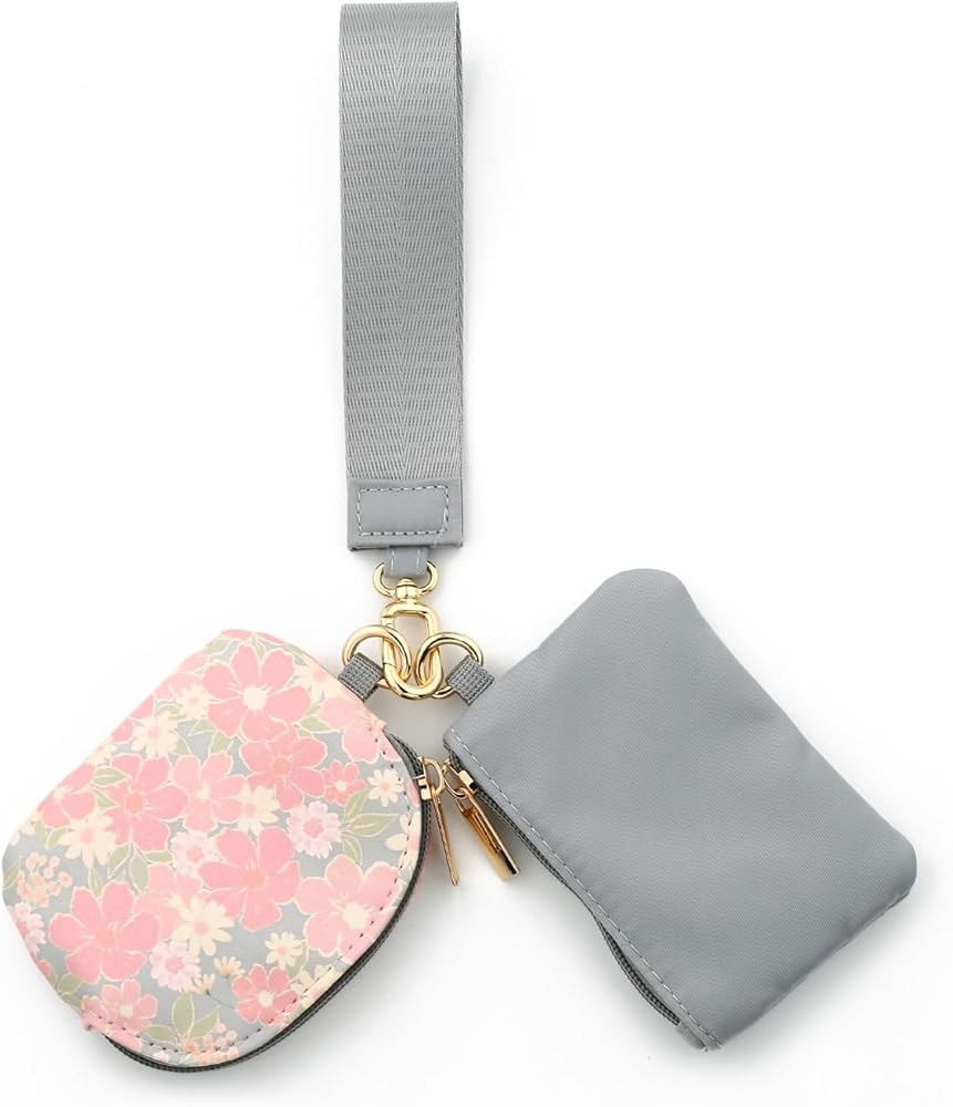 Floral Wristlet Coin Purse for Women, Double Zipper Mini Wallet with Detachable Strap, Small Chan... | Amazon (US)