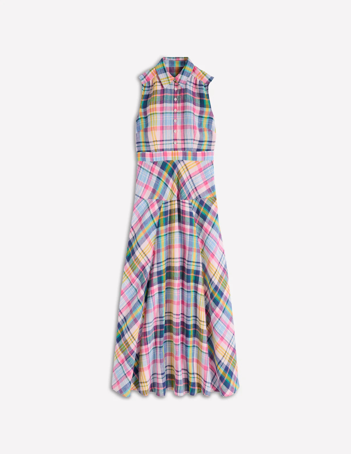 Erma Drop Waist Linen Dress-Blue, Pink and Green Madras | Boden (US)