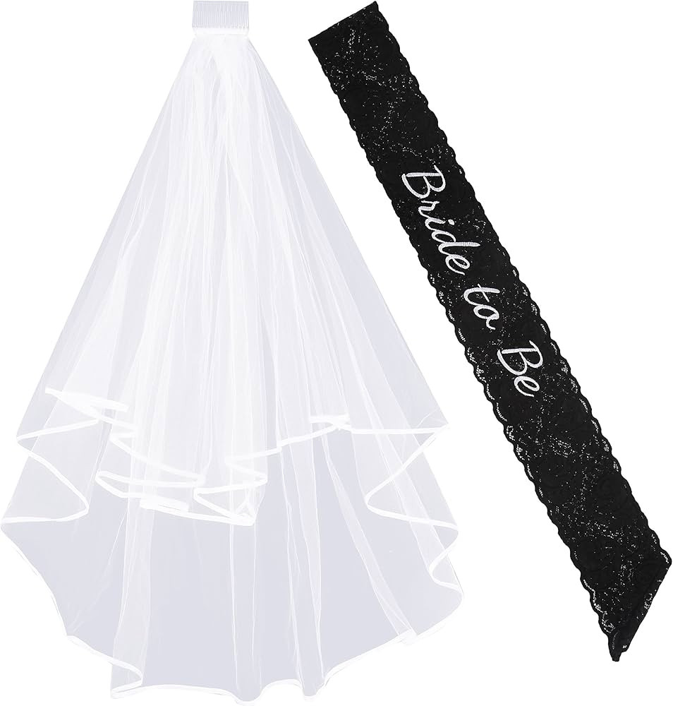 DECORA Elegant Bride to Be Bachelorette Black Sash and Embroidered Lace Veil with Comb for Hen & ... | Amazon (US)