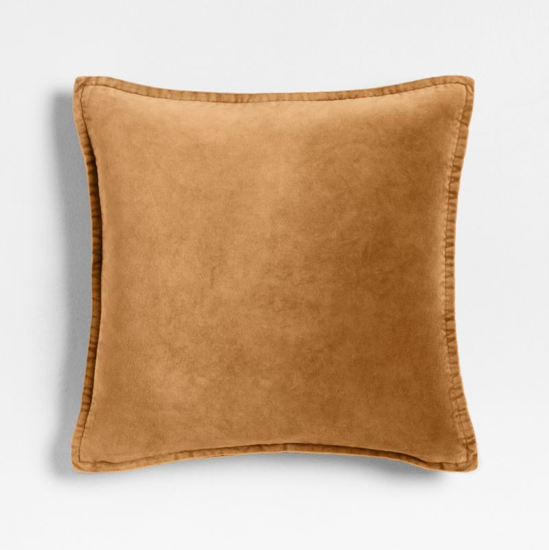 Relaxed Washed Organic Cotton Velvet 20"x20" Cognac Throw Pillow Cover + Reviews | Crate & Barrel | Crate & Barrel