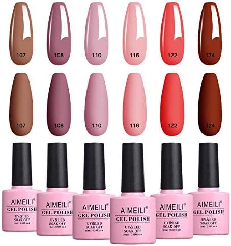 AIMEILI Valentine's Day Gel Nail Polish Set, Natural Skin Tone Nude Pink Color Gel Polish Soak Off N | Amazon (US)